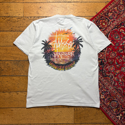 Vintage Stussy White Cream Bone Graphic T-Shirt - L