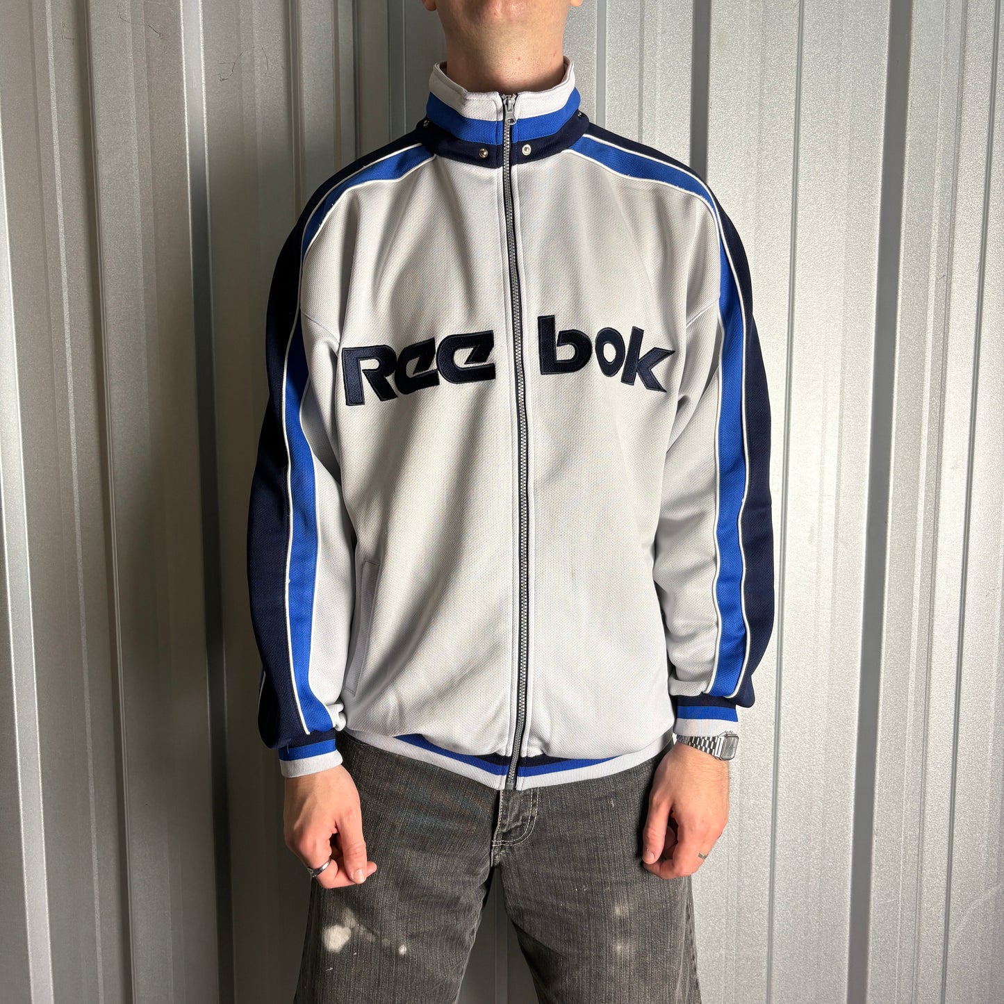 Vintage Reebok Y2K White Blue Tracksuit Track Jacket - XL