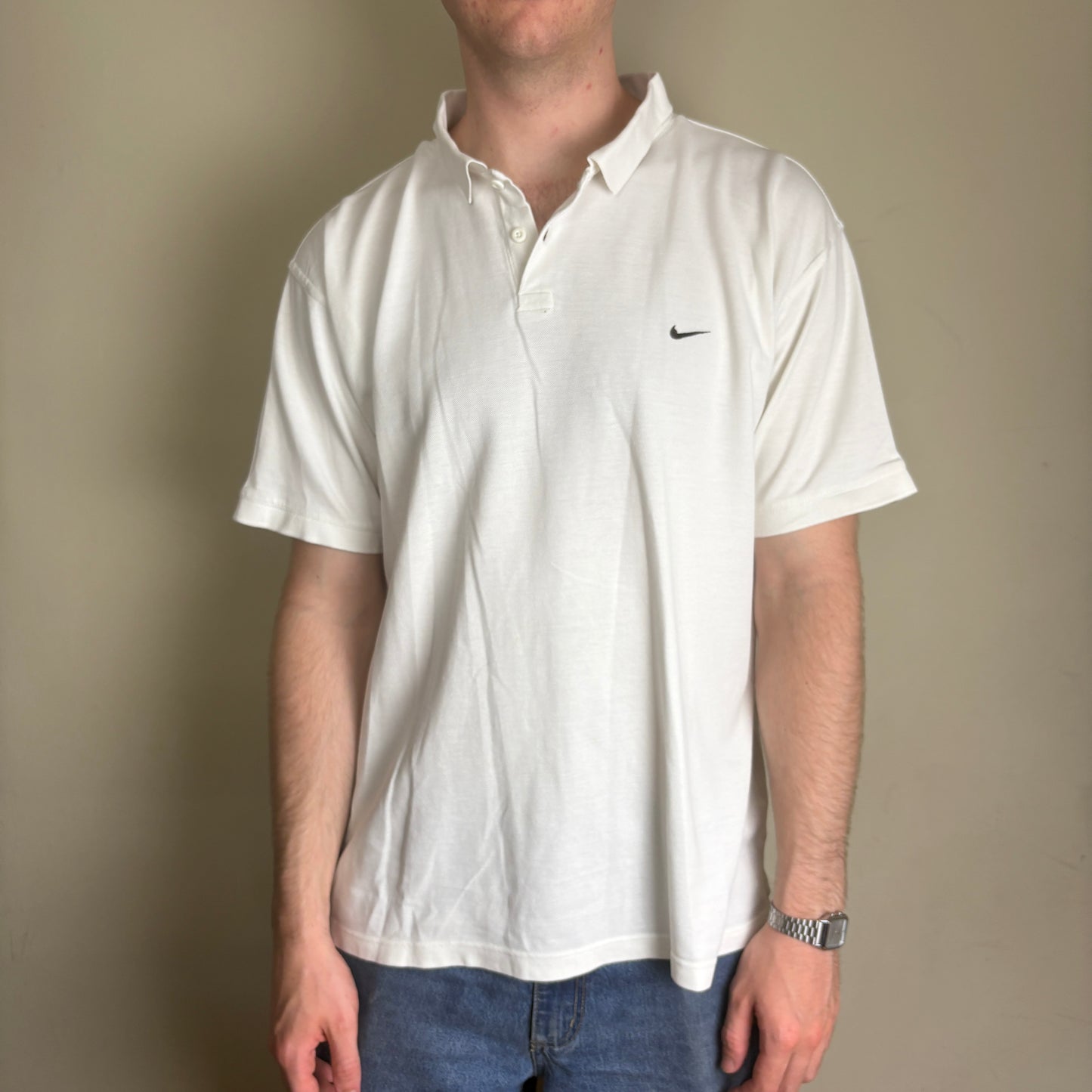 Vintage 90s Nike Swoosh White Polo Shirt - XL