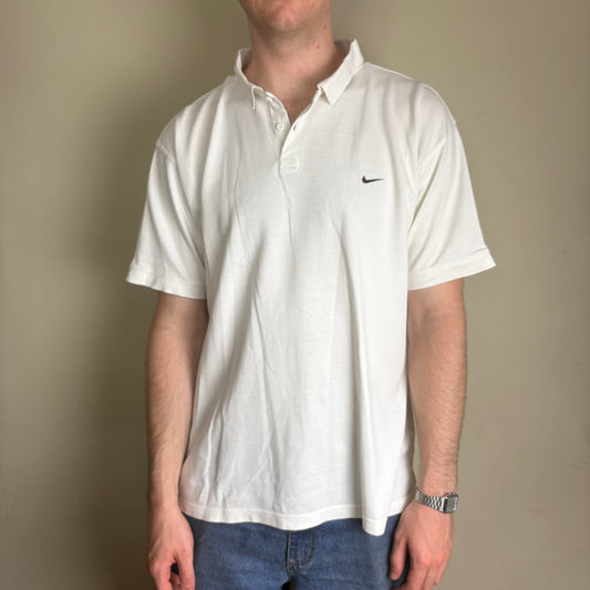 Vintage 90s Nike Swoosh White Polo Shirt - XL