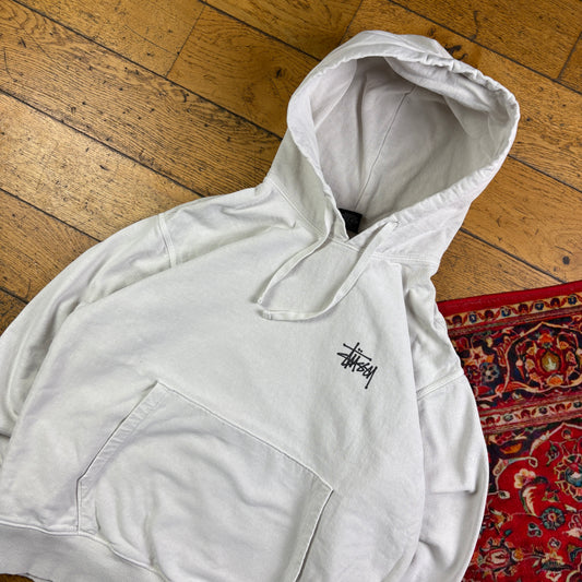 Vintage Stussy White Hoodie Sweatshirt - M