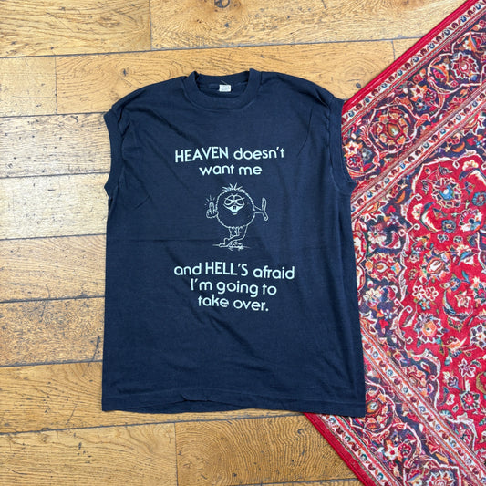 Vintage 90s Funny Black Vest Single Stitch Graphic T-Shirt - S