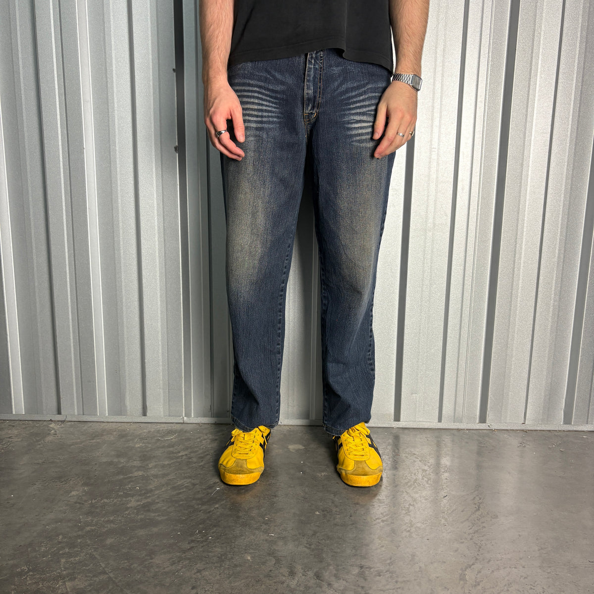 Embroidered Blue Japanese Denim Hip Hop Y2K Baggy Jeans - 32S