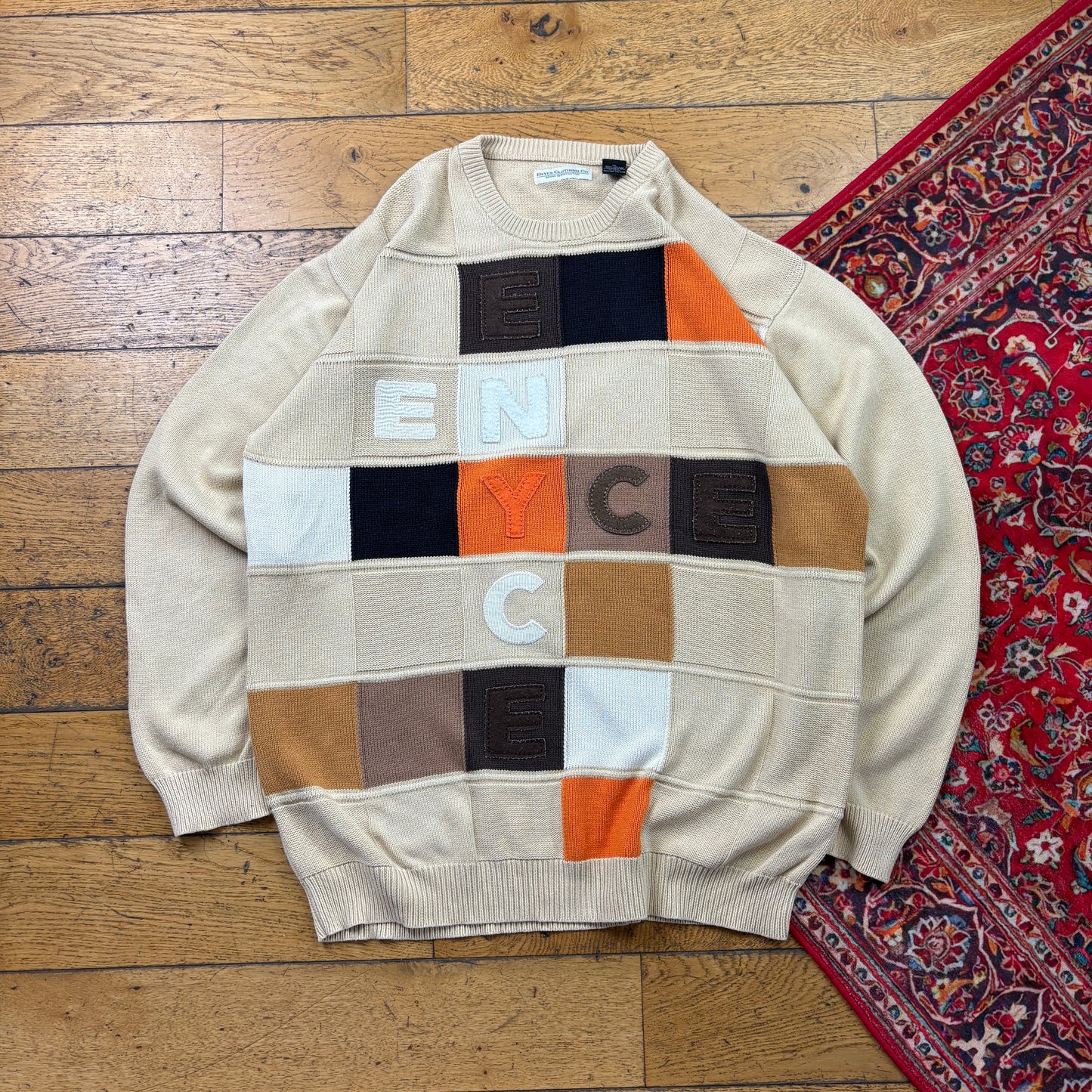 Vintage Enyce Hip Hop Cream Chunky Knit Jumper - XL