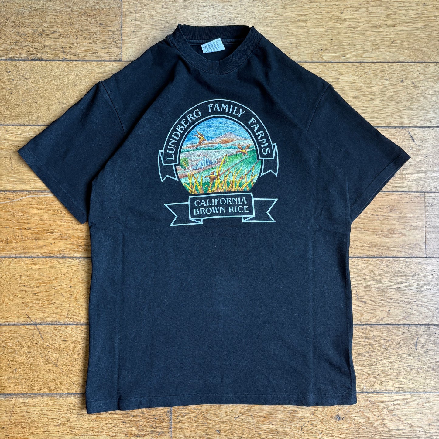 Vintage 90s Rice Farm Single Stitch Black Graphic T-Shirt - XS