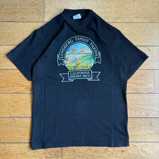 Vintage 90s Rice Farm Single Stitch Black Graphic T-Shirt - XS