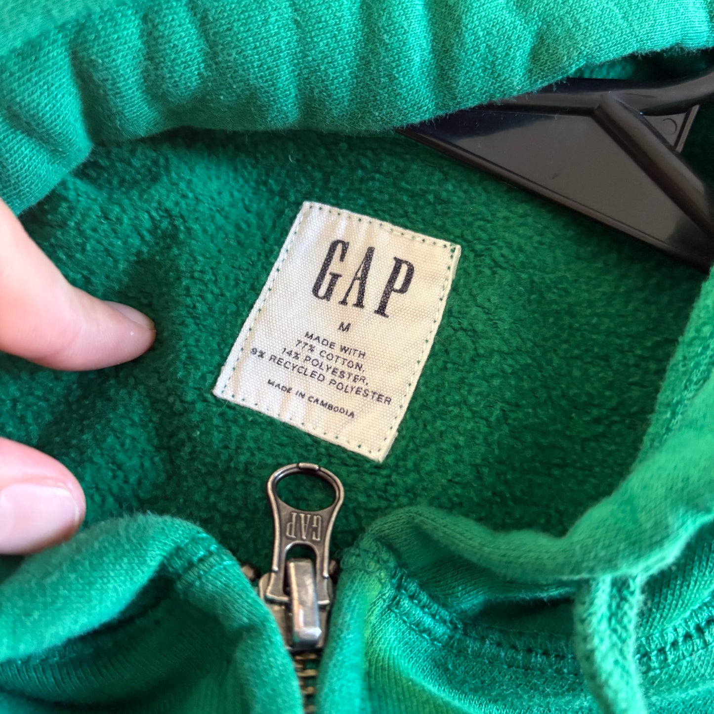 Vintage Gap Green Spellout Embroidered Zip Hoodie Sweatshirt - M