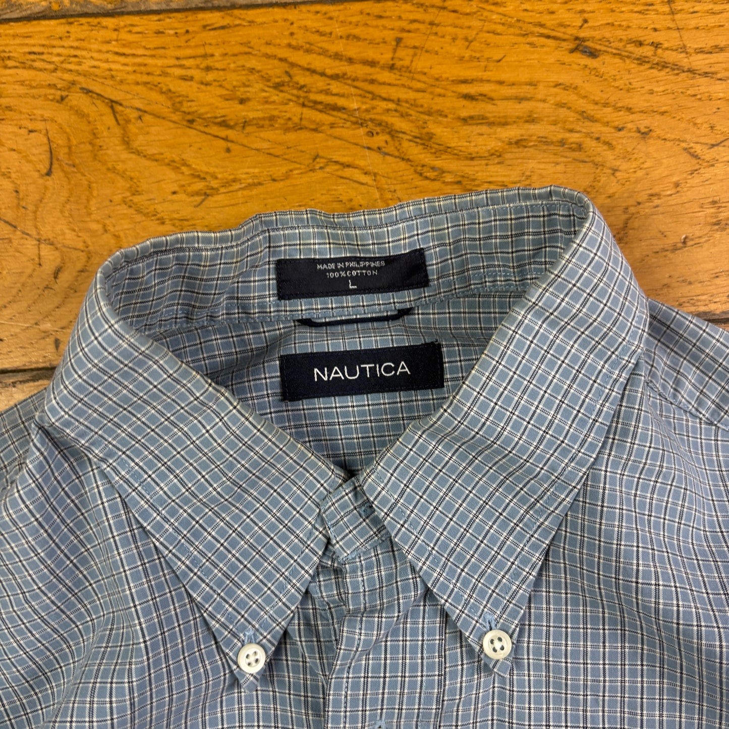 Vintage Nautica Blue Check Embroidered Shirt - L