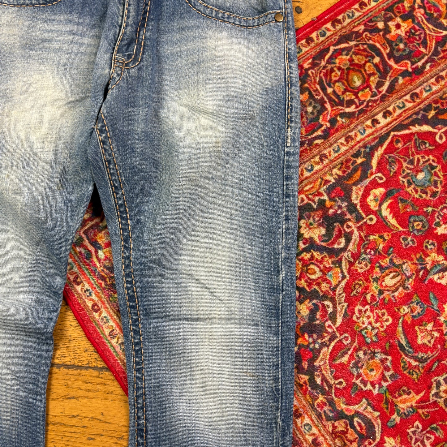 Vintage Blue Embroidered Y2K Hip Hop Straight Jeans - 36