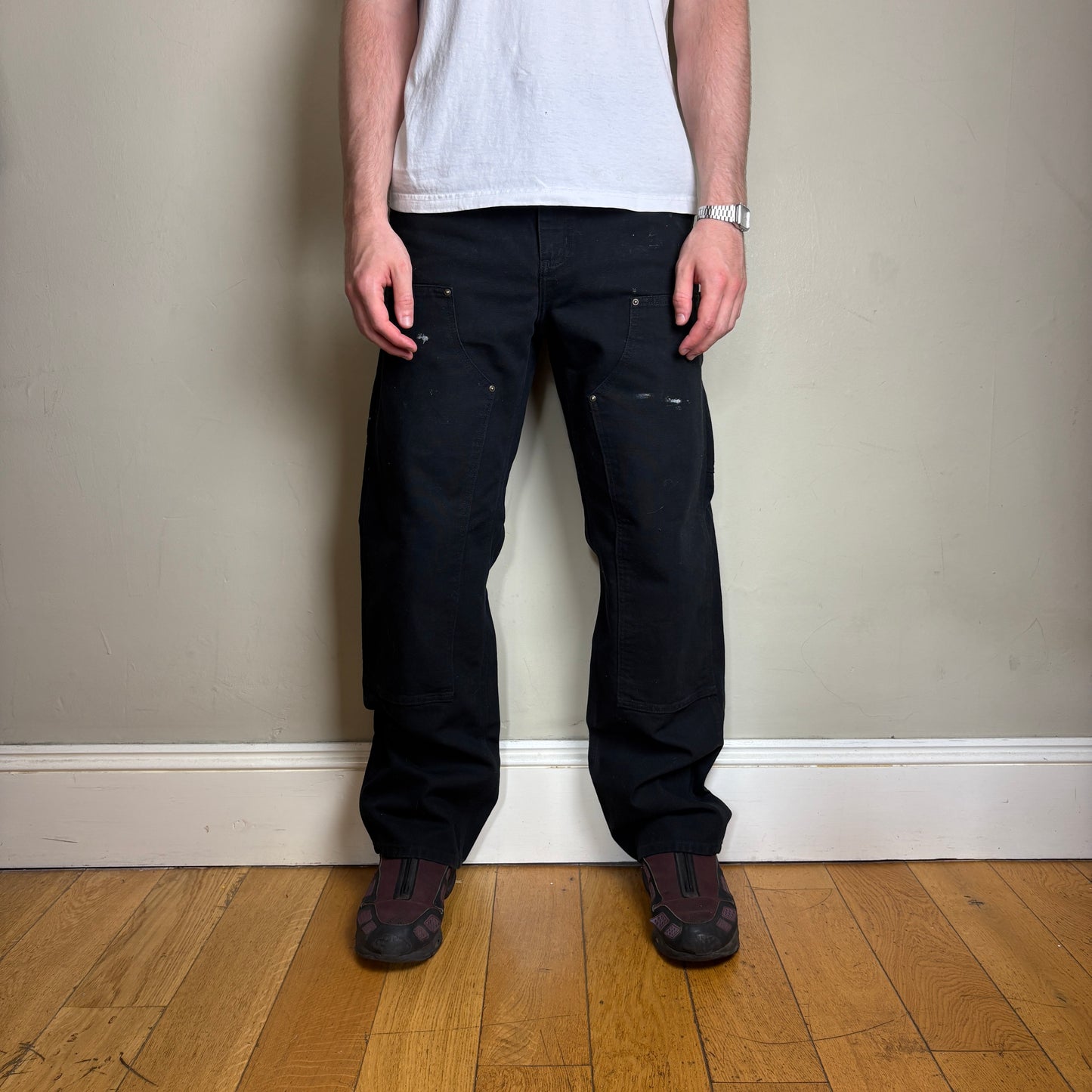 Vintage Carhartt Black Double Knee Workwear Carpenter Baggy Trousers - 32R