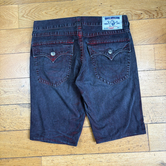 Vintage True Religion Black and Red Embroidered Y2K Shorts Jorts - 36