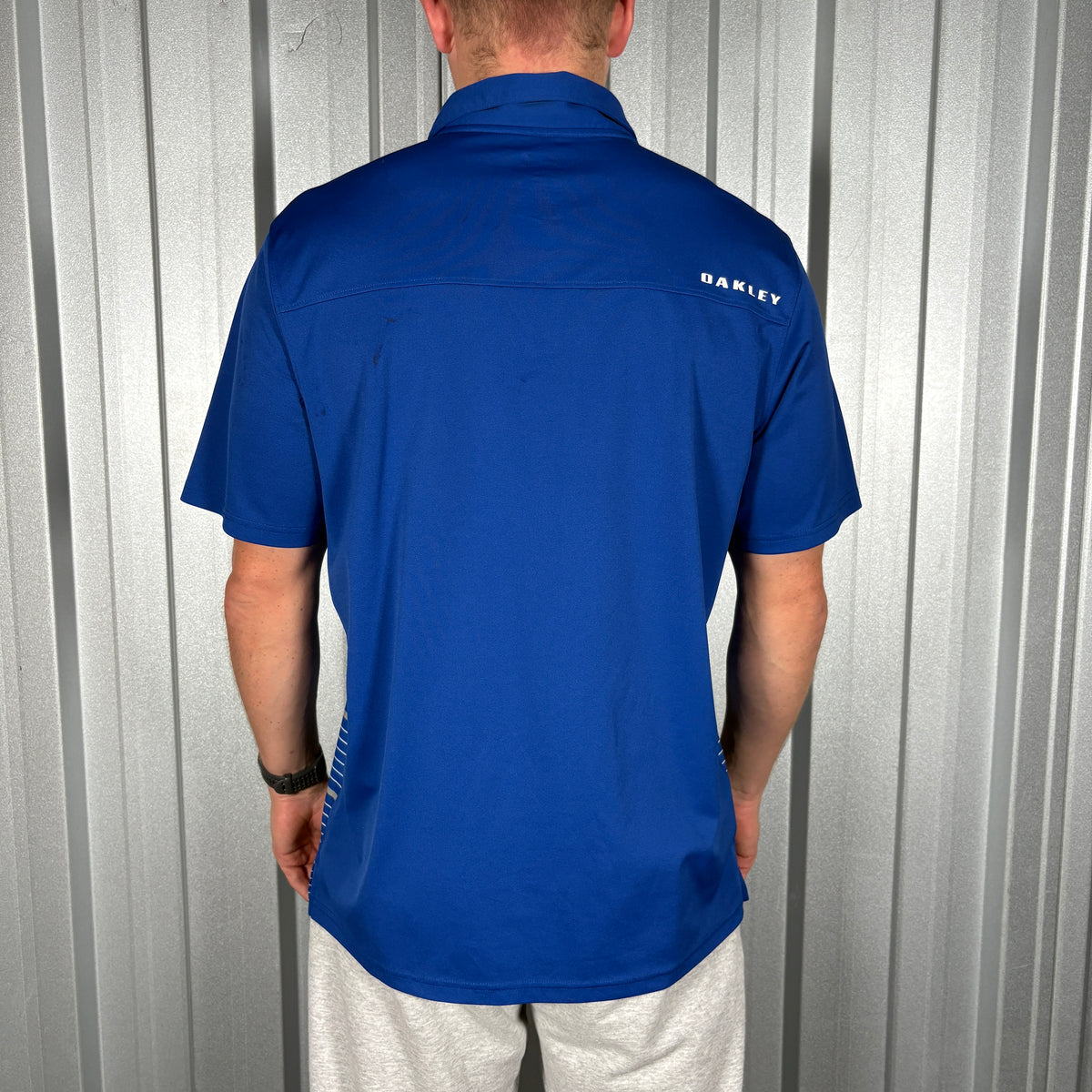 Oakley Blue Stripe Golf Polo T Shirt - L