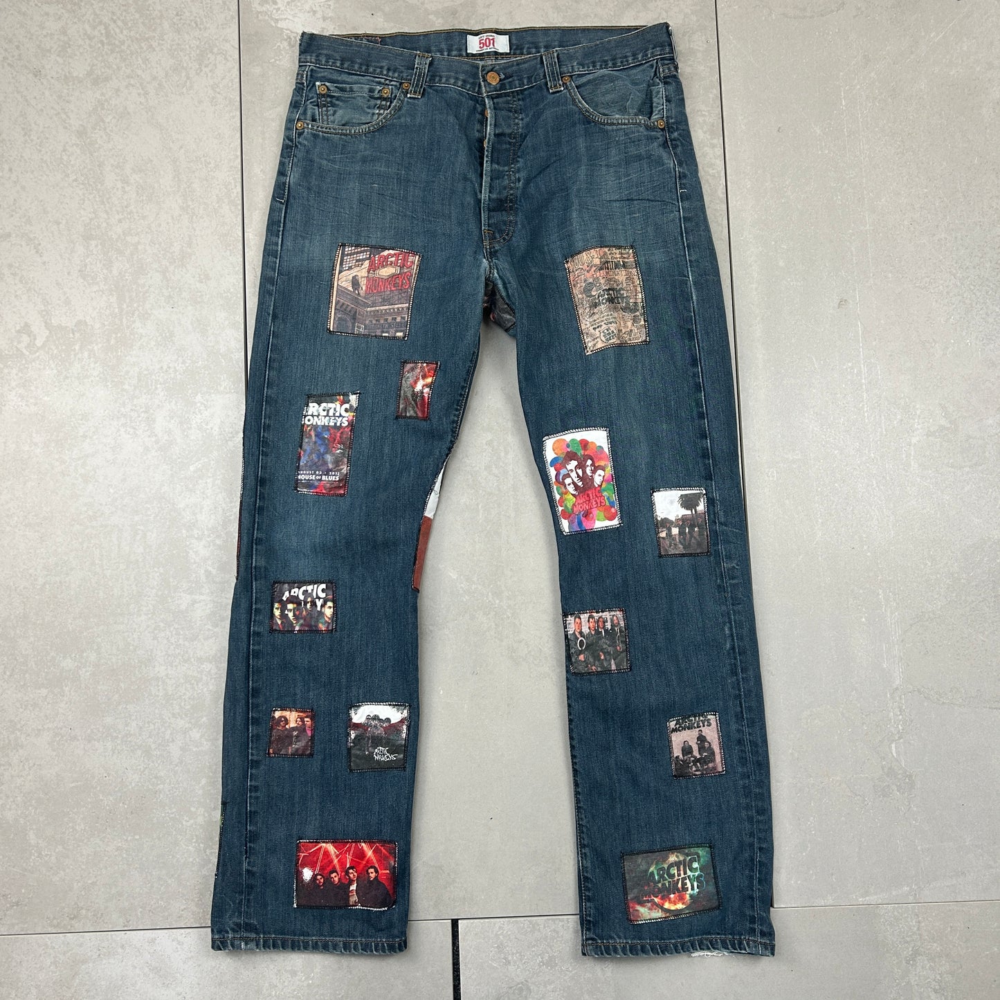 Vintage Levis 501 Patchwork Artic Monkeys Blue Denim Straight Jeans - 36