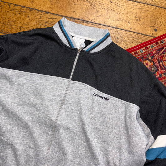 Vintage 80s Adidas Grey Zip Embroidered Sweatshirt - 2XL