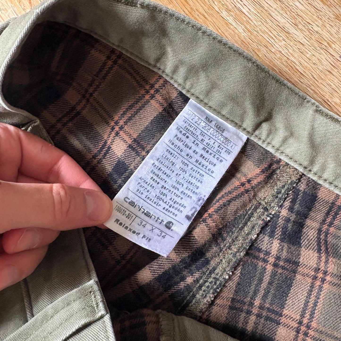 Vintage Carhartt Green Blanket Lined Workwear Carpenter Baggy Trousers - 34L