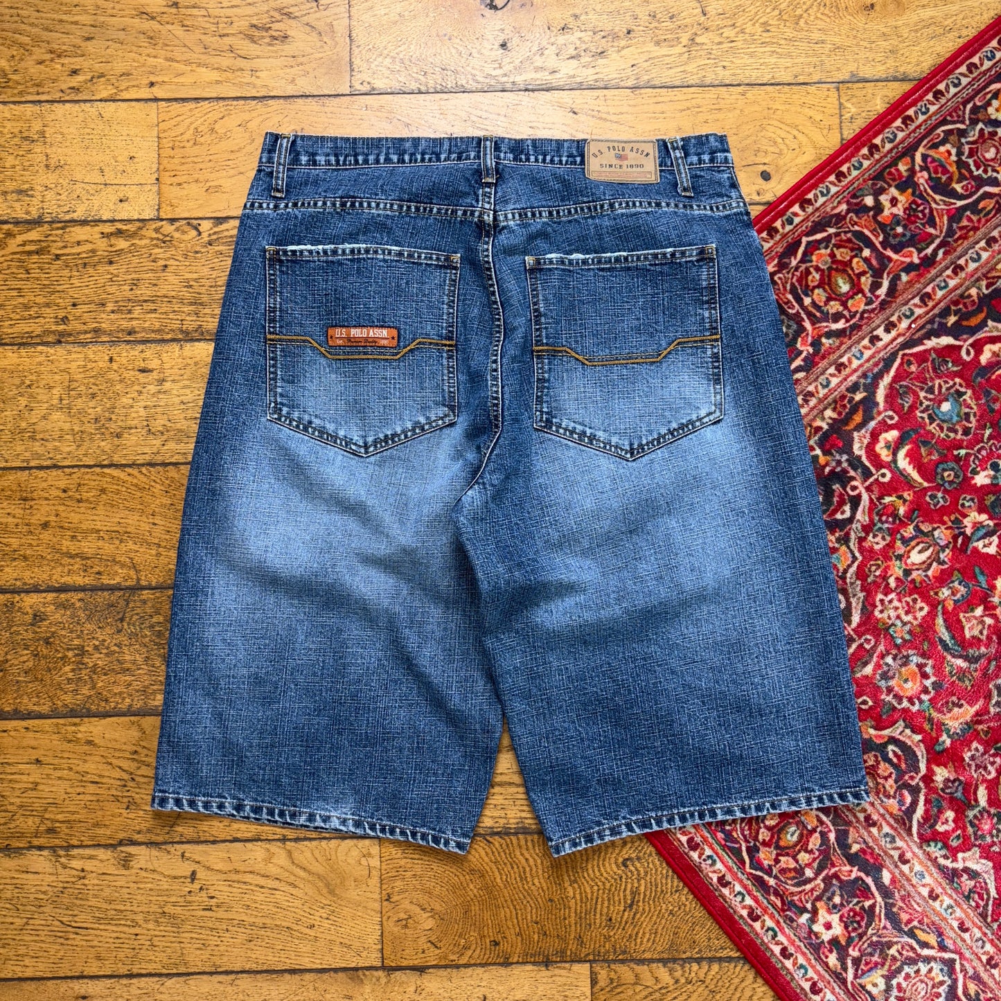 Vintage US Polo ASSN Embroidered Hip Hop Blue Baggy Shorts Jorts - 38
