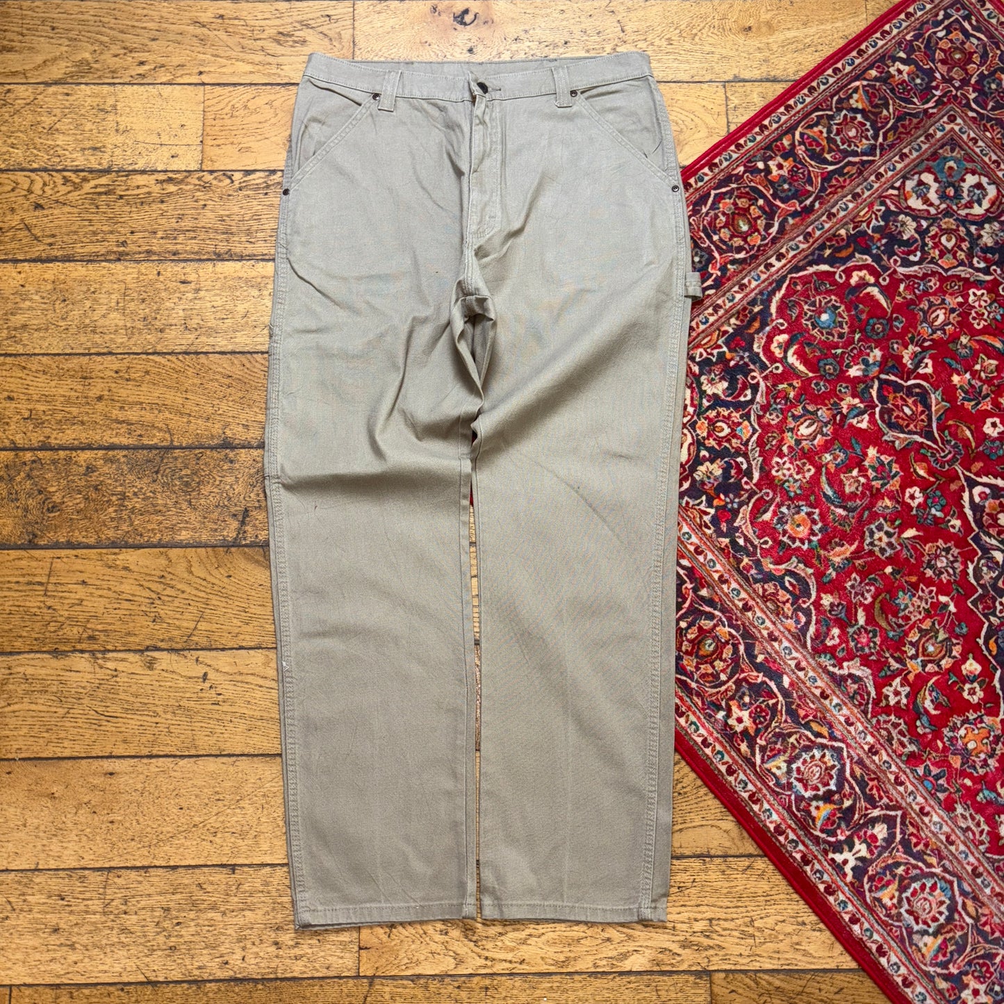 Vintage Wrangler Cream Brown Carpenter Workwear Baggy Trousers - 36R