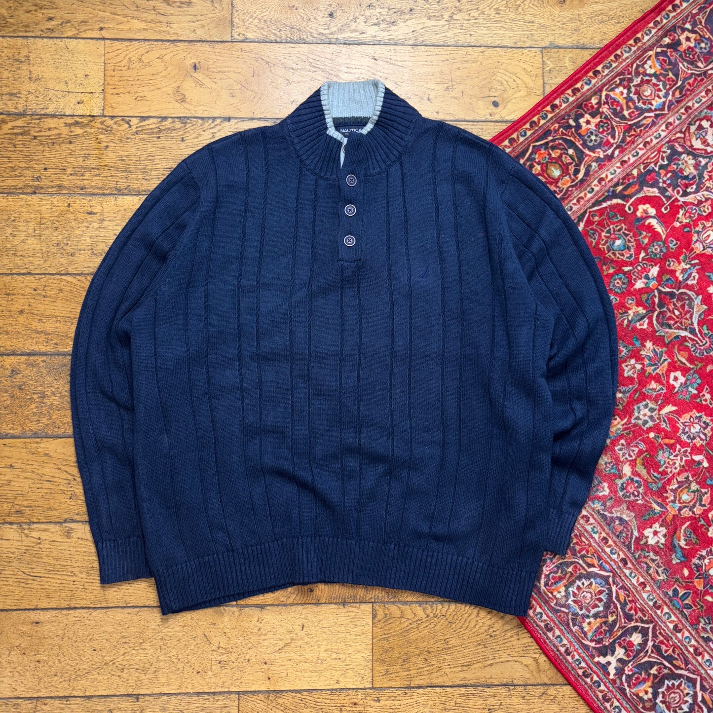 Vintage Nautica Navy Embroidered Knit Jumper - 2XL