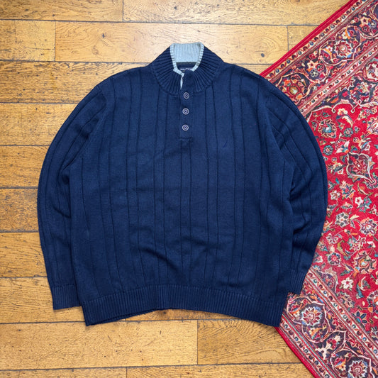 Vintage Nautica Navy Embroidered Knit Jumper - 2XL