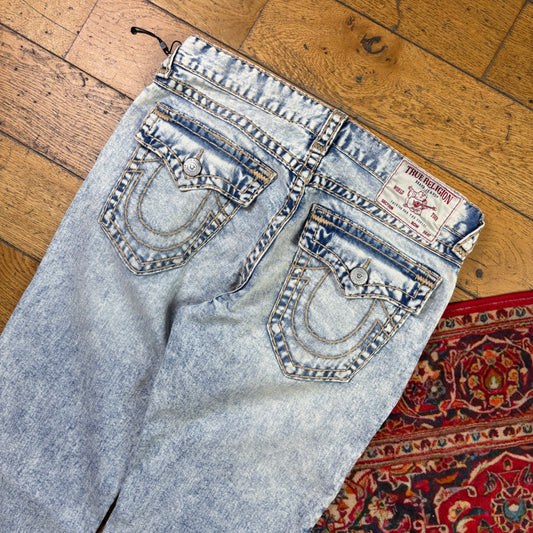 Vintage True Religion Blue Embroidered Y2K Hip Hop Straight Jeans - 36