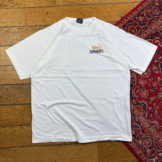 Vintage 1995 Girls Dominate White Funny Single Stitch Graphic T-Shirt - XL