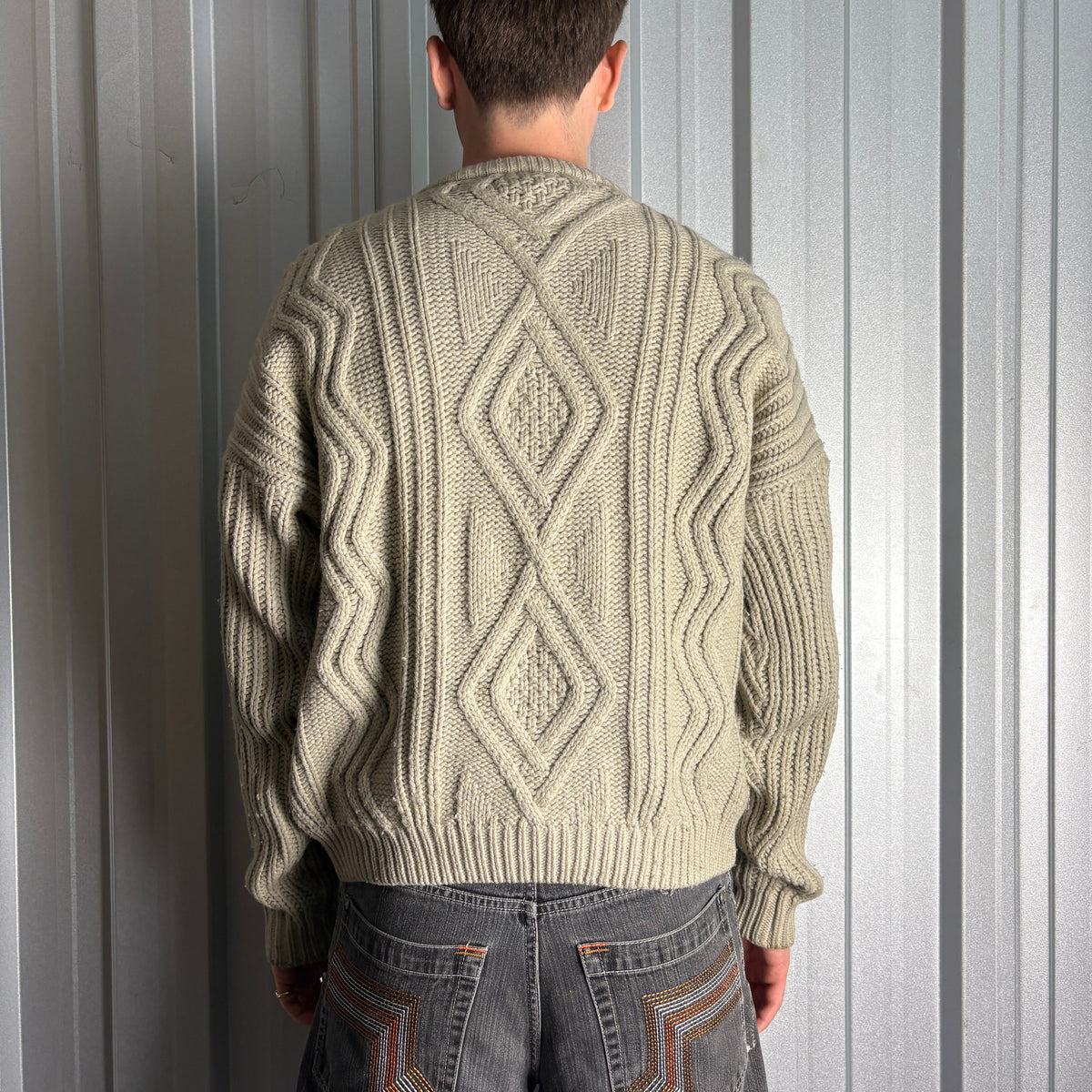 Vintage Levi's Cream Fisherman Cable Wool Blend Chunky Knit Jumper - L