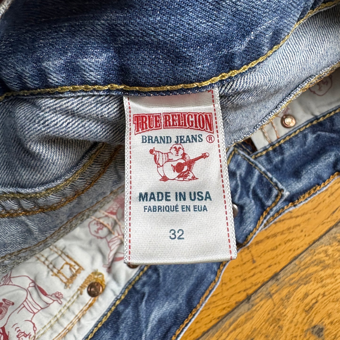 Vintage True Religion Blue Embroidered Y2K Hip Hop Straight Jeans - 32