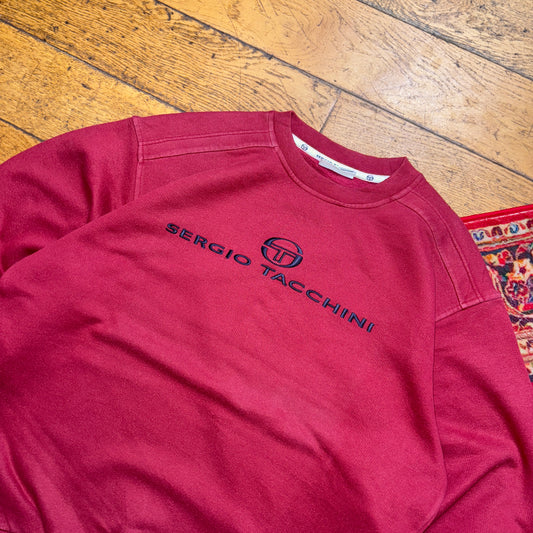 Vintage Sergio Tacchini Burgundy Red Embroidered Sweatshirt - XL