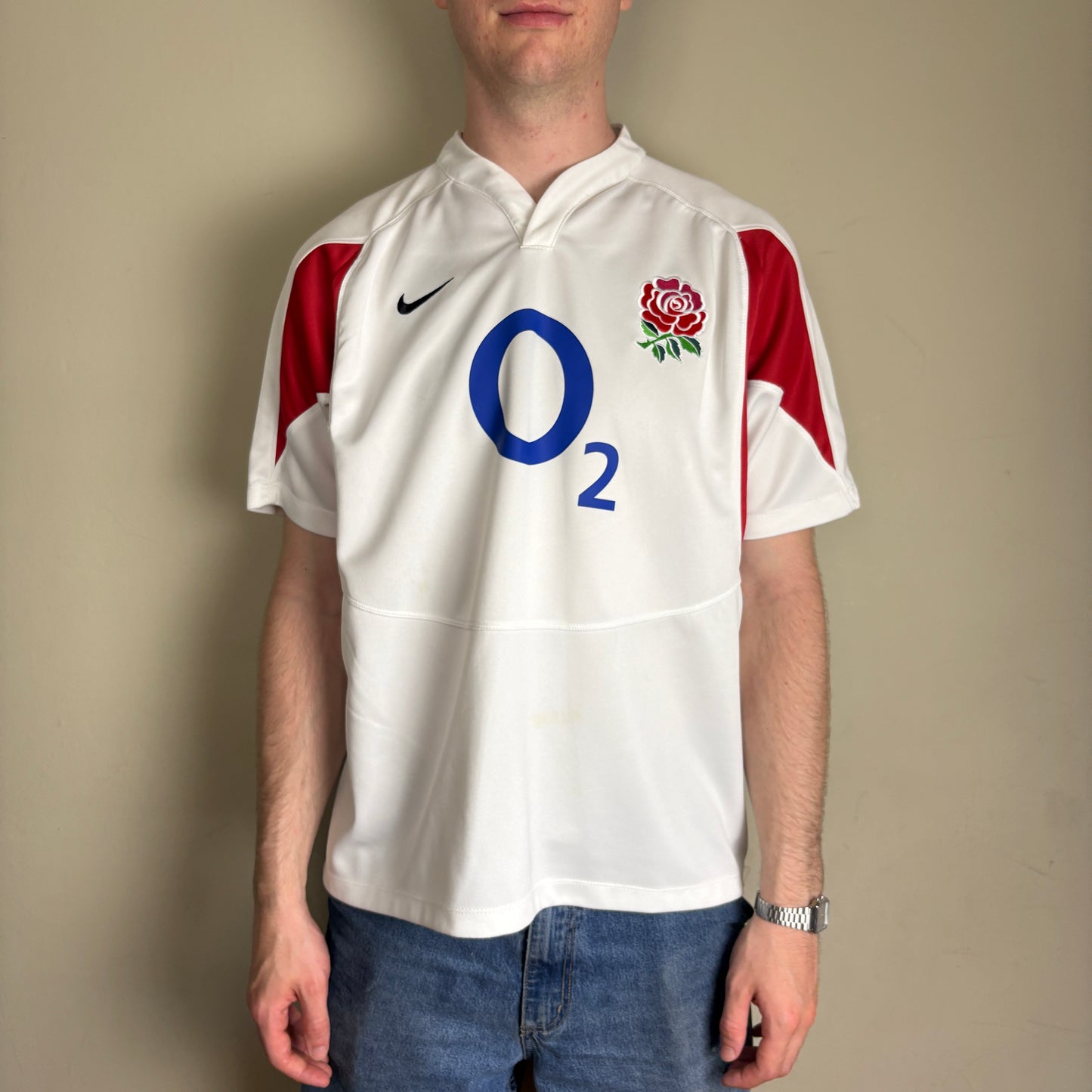 Vintage Nike England Rugby White Red Rugby Shirt - XL