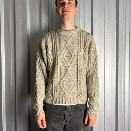 Vintage Levi's Cream Fisherman Cable Wool Blend Chunky Knit Jumper - L
