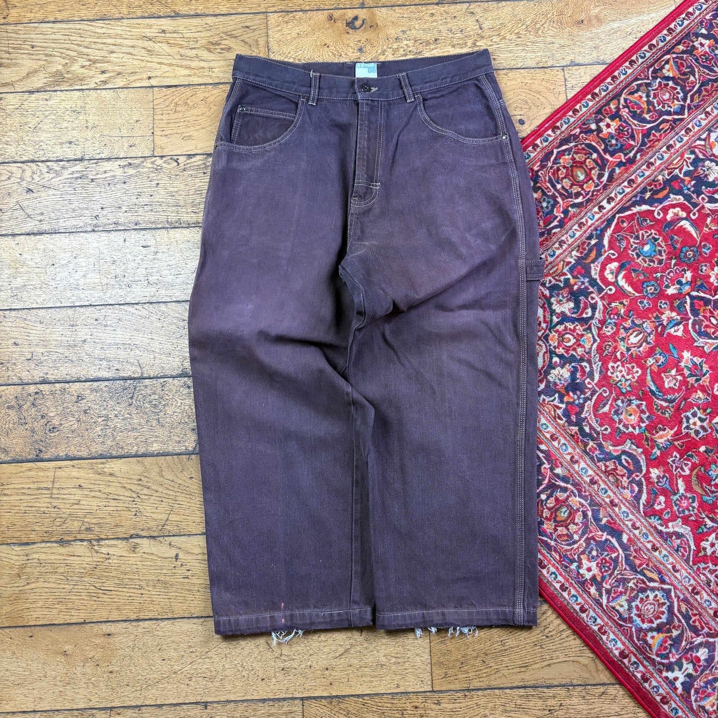 Vintage Brown Embroidered Y2K Hip Hop Baggy Jeans - 34