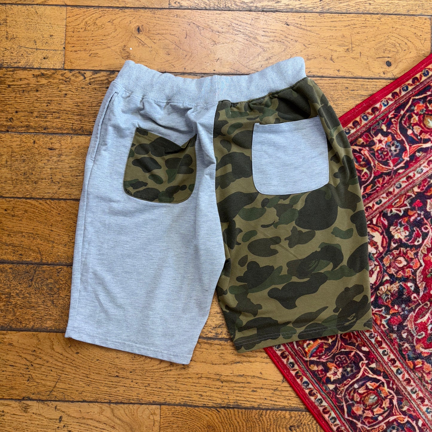 Vintage Bathing Ape Bape Grey Camo Sweat Jogger Shorts Jorts - M