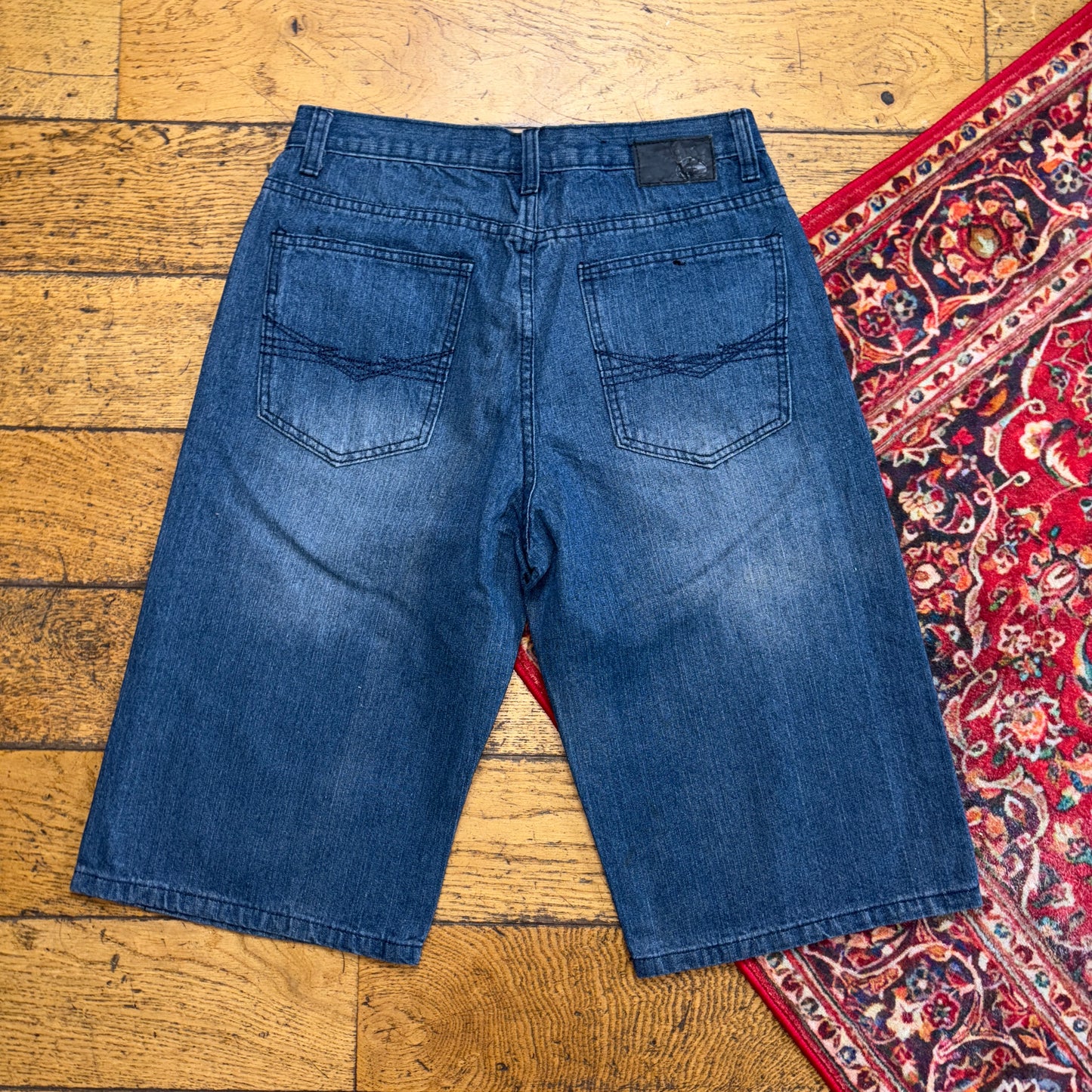 Vintage Heatwave Blue Embroidered Y2K Hip Hop Jeans Shorts Jorts - 30