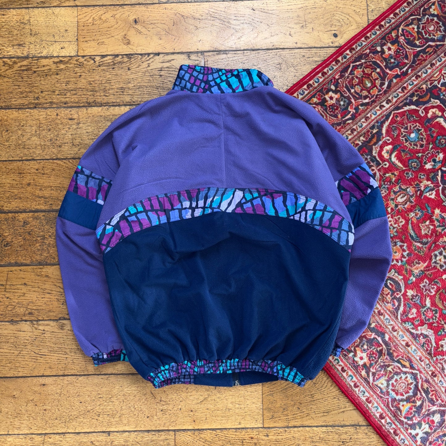Vintage 90s Purple Crazy Funky Pattern Fleece Embroidered Sweatshirt - XL