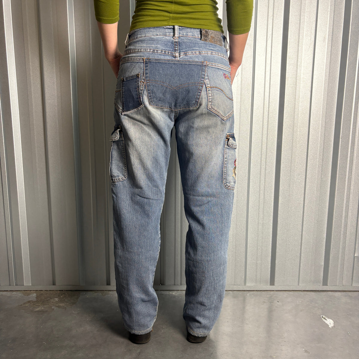 Embroidered Koi Fish Blue Cargo Japanese Denim Hip Hop Y2K Baggy Jeans - 30S