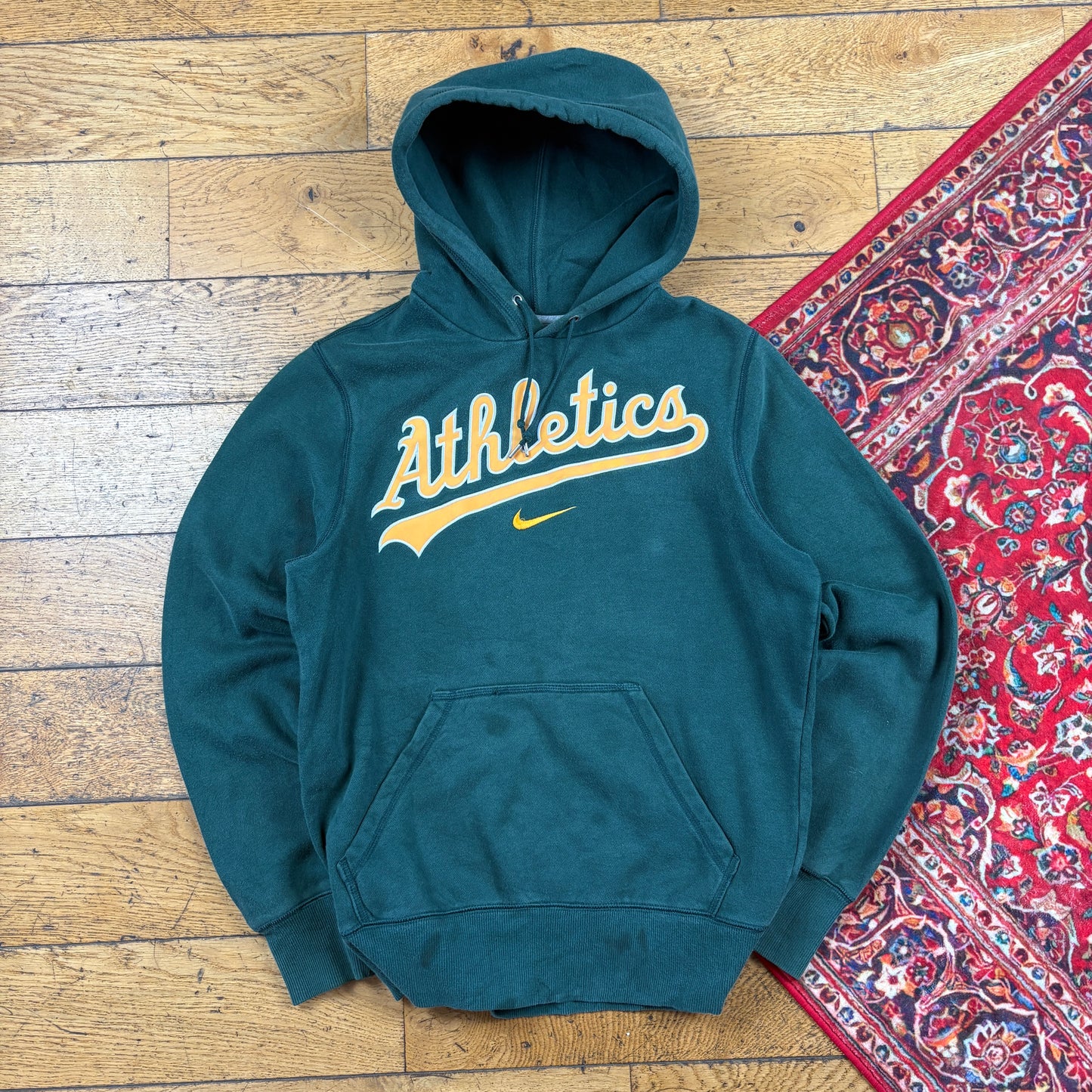 Vintage Nike Athletics Green Embroidered Hoodie Sweatshirt - S