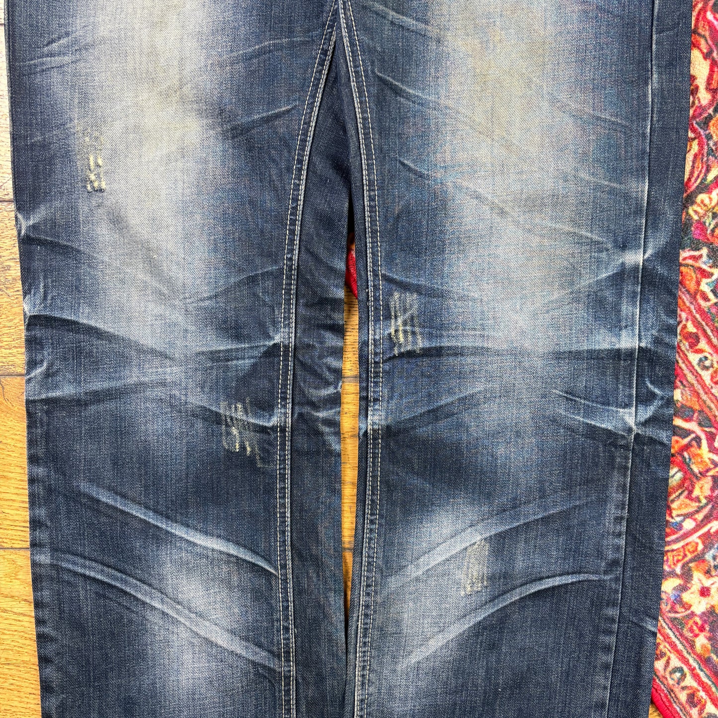 Vintage Blue Embroidered Y2K Hip Hop Baggy Jeans - 34