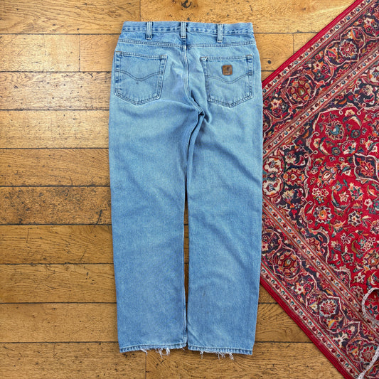 Vintage Carhartt Workwear Carpenter Baggy Blue Jeans - 34