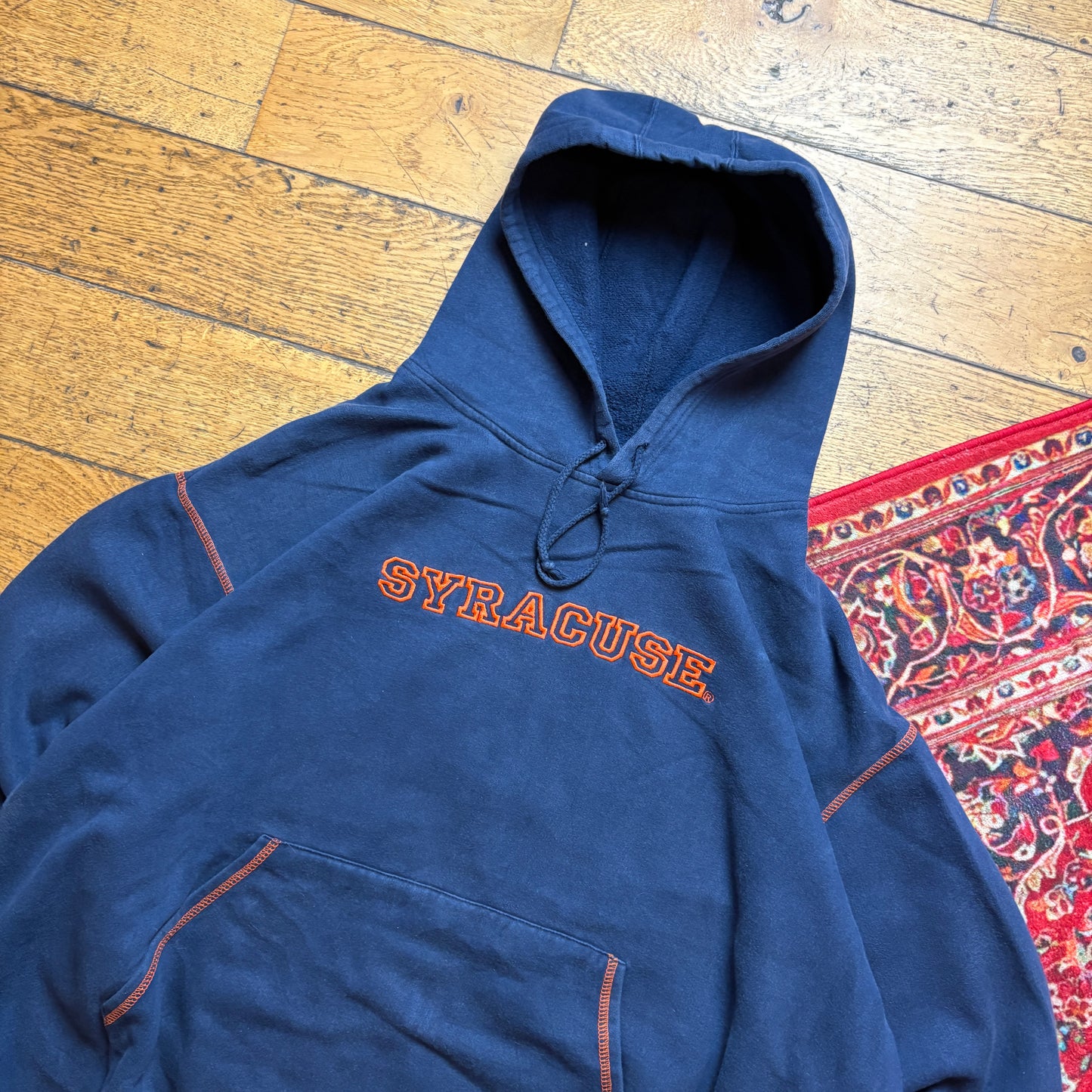 Vintage Starter Navy Syracuse USA College Embroidered Hoodie Sweatshirt - 2XL