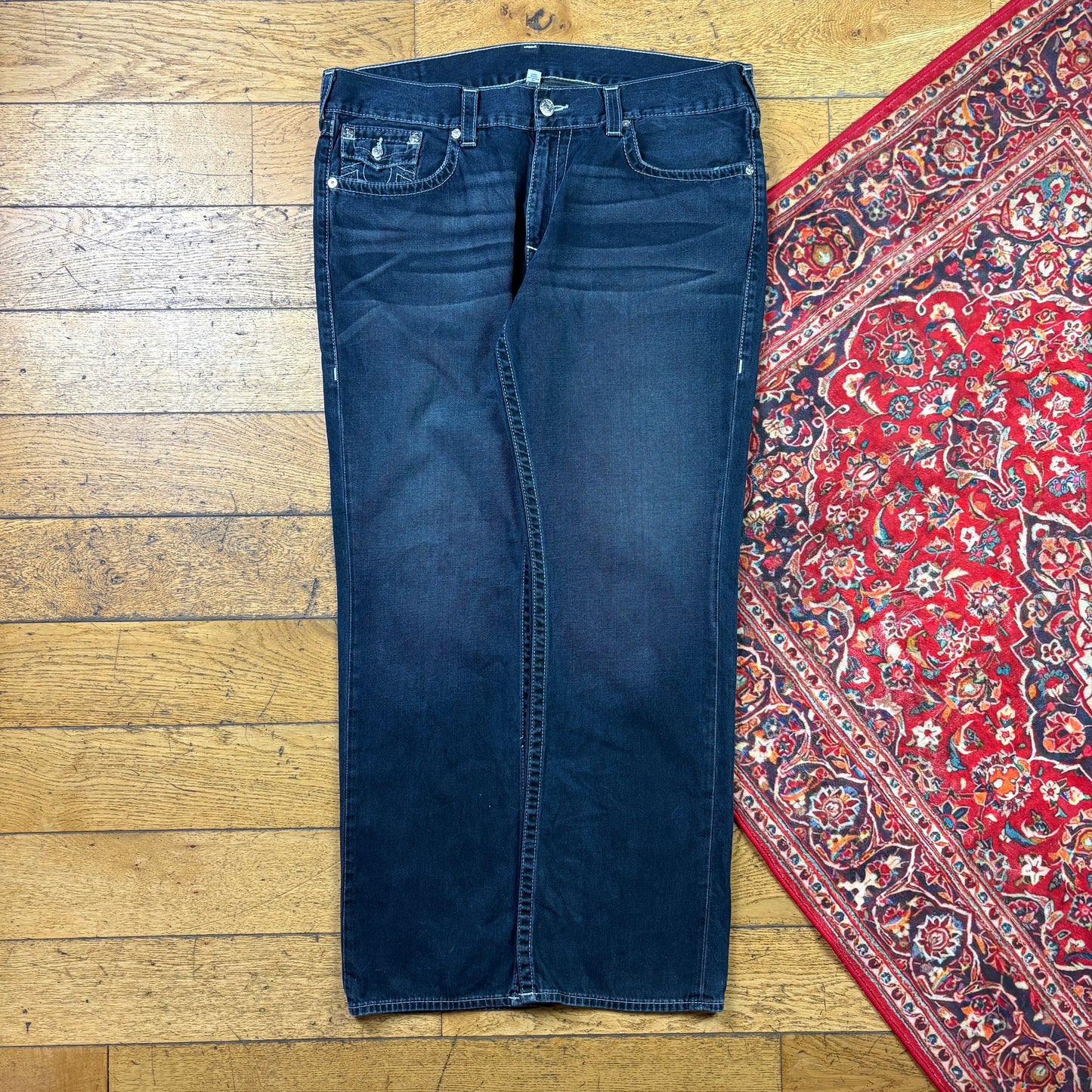 Vintage True Religion Navy Embroidered Y2K Hip Hop Baggy Jeans - 40