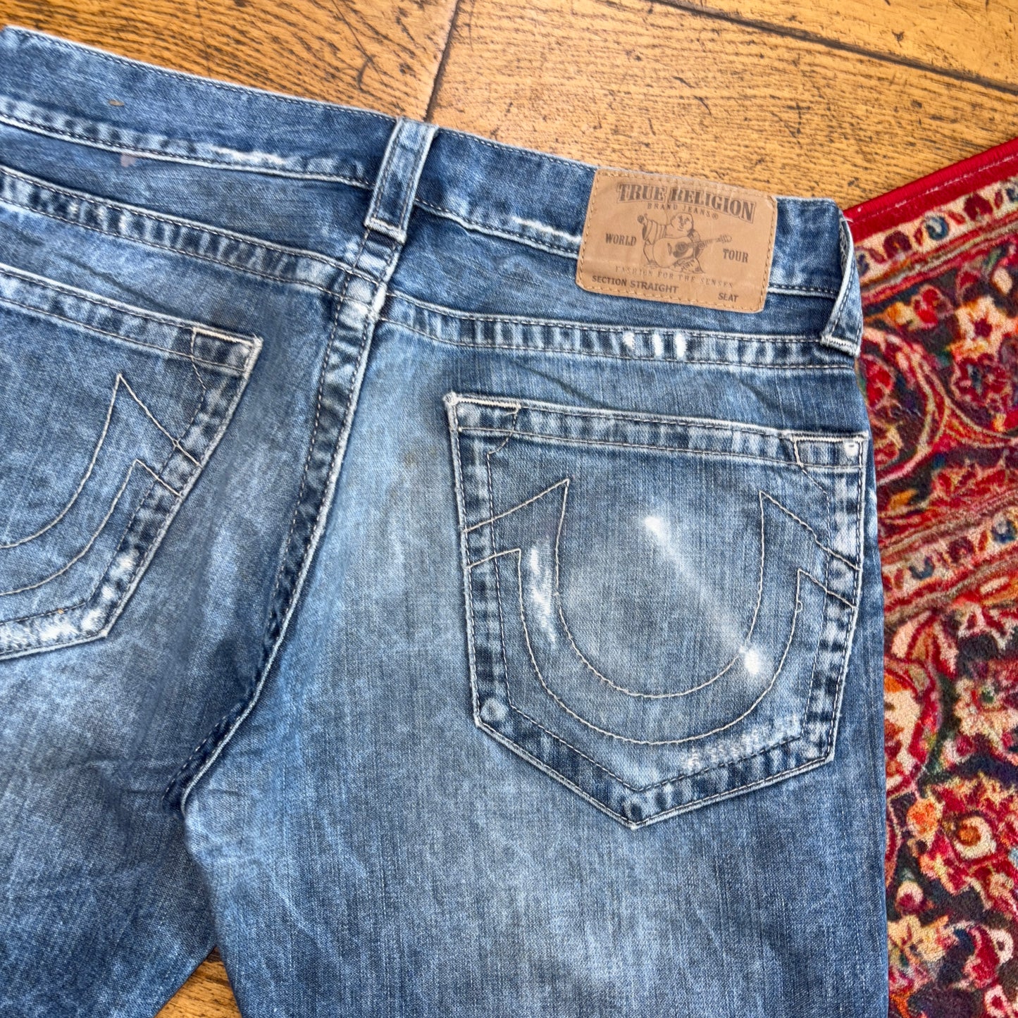 Vintage True Religion Blue Embroidered Y2K Shorts Jorts - 33