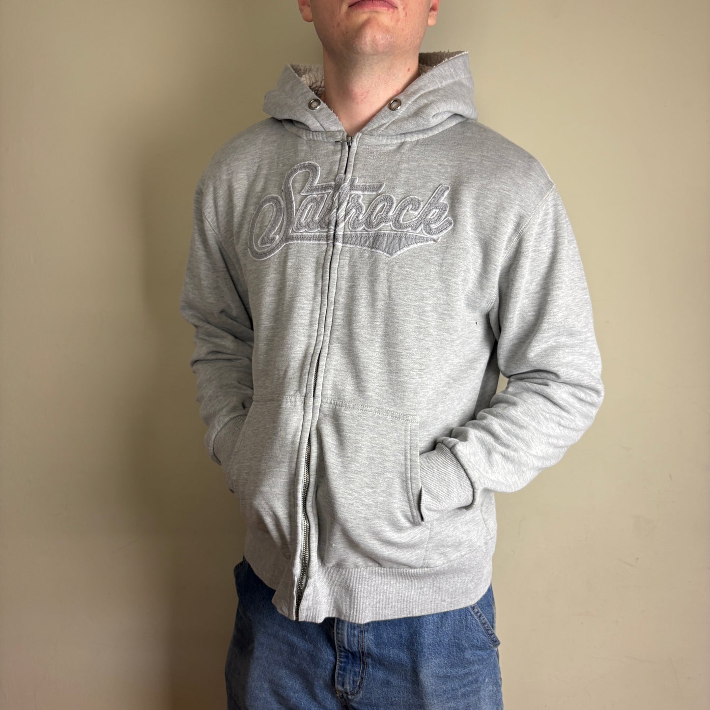 Vintage Saltrock Fleece Lined Grey Surfwear Hoodie Sweatshirt - L