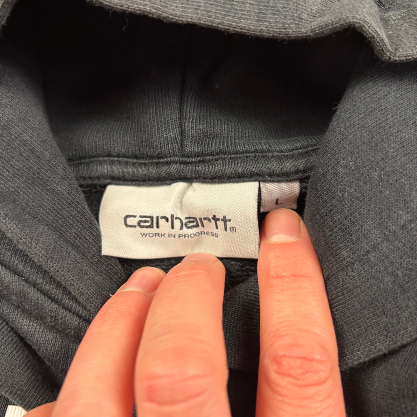 Vintage Carhartt Black Hoodie Spellout Sweatshirt - L