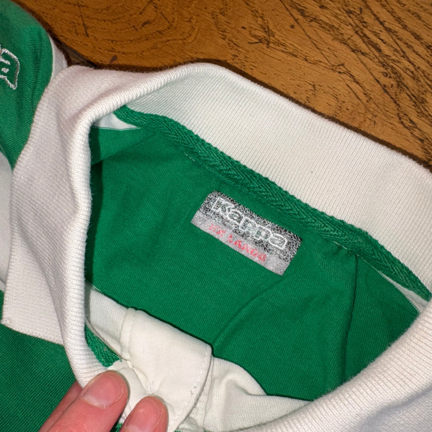 Vintage Kappa Benetton Rugby Green White Stripe Rugby Polo Shirt - 2XL