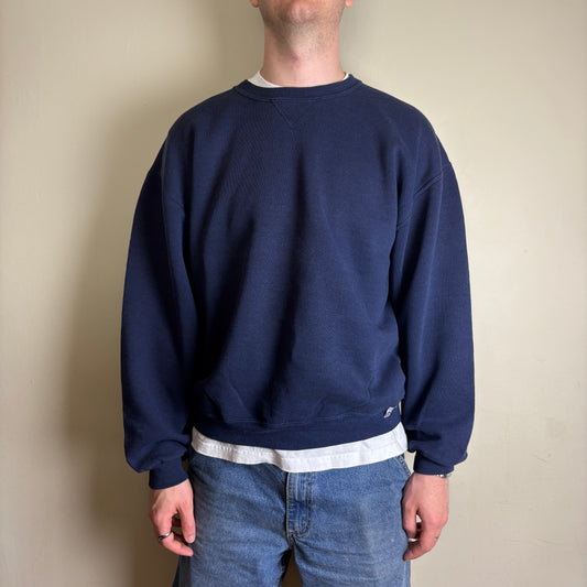 Vintage Russell Athletic Navy Blank Boxy Sweatshirt - L