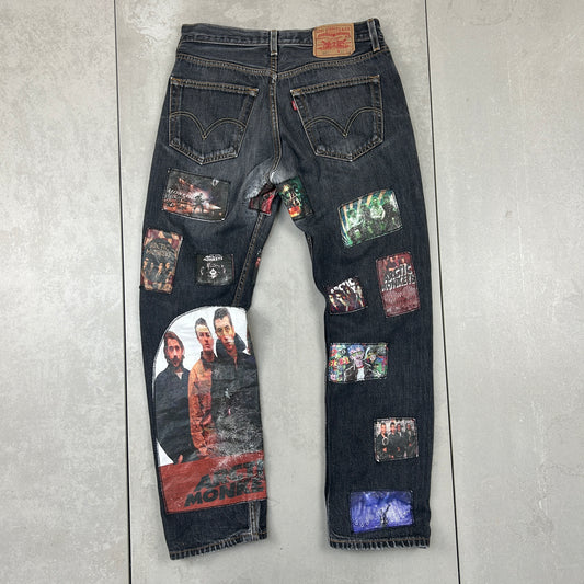 Vintage Levis 501 Patchwork Arctic Monkeys Black Denim Straight Jeans - 30