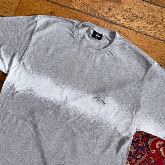 Vintage Stussy Grey Paint Graphic T-Shirt - M