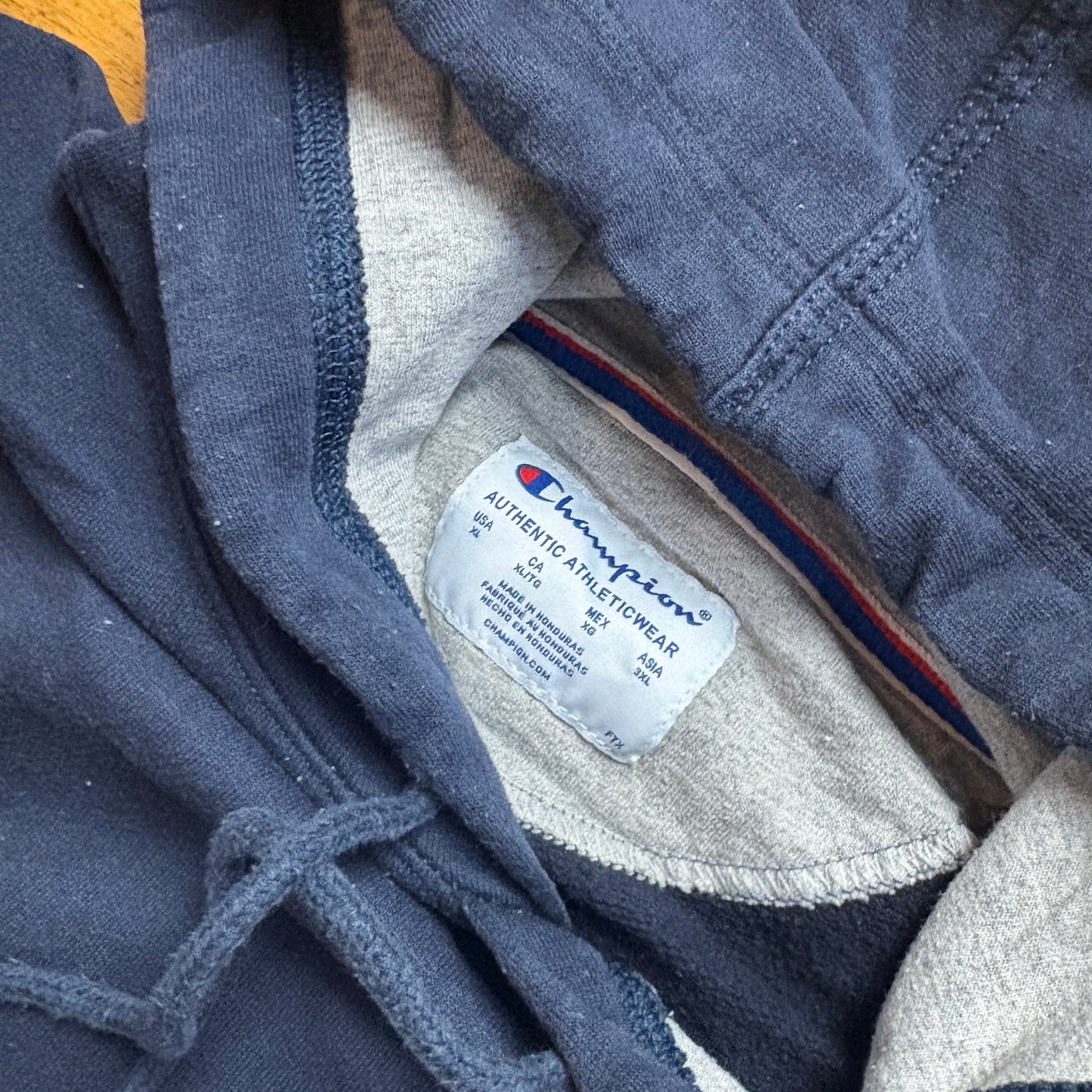 Vintage Champion Navy Hoodie Embroidered Sweatshirt - XL