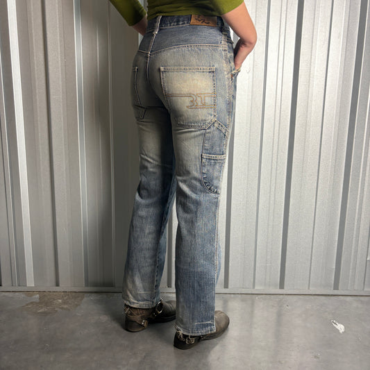 Big Train Embroidered Blue Japanese Denim Hip Hop Y2K Baggy Jeans - 28S