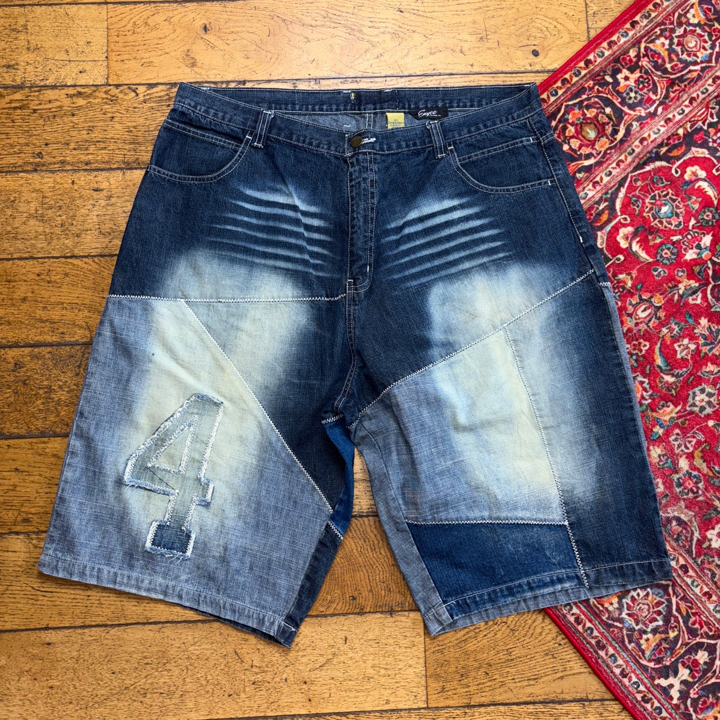 Vintage Enyce Blue Embroidered Y2K Hip Hop Baggy Jeans Shorts Jorts - 42